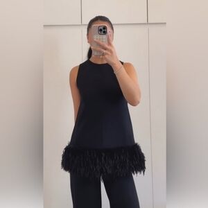 New H&M Fringe Feathear Trimmed Top Black Size XS